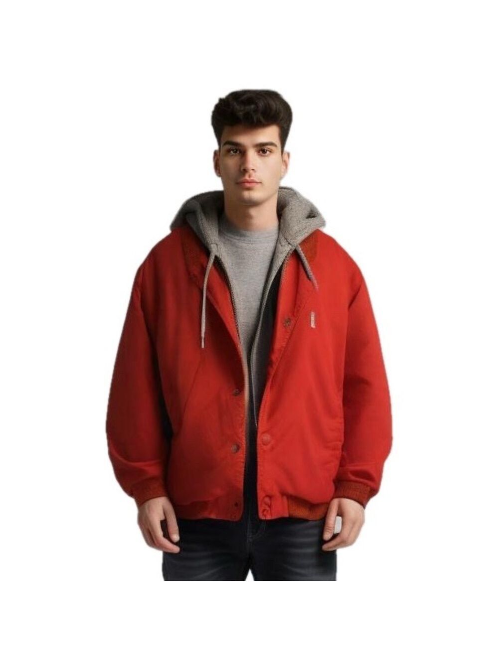 90s TODAYSNEWS RED STREETWEAR OVERSIZED JACKET W GRAY JERSEY INSERT HOODIE SZ XL